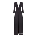 Lady Black Deep V Multi-Layer Shoulder Long Sleeve Evening Dress